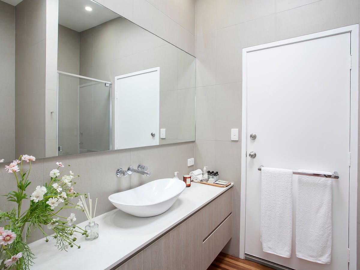 Modern, bright bathrooms