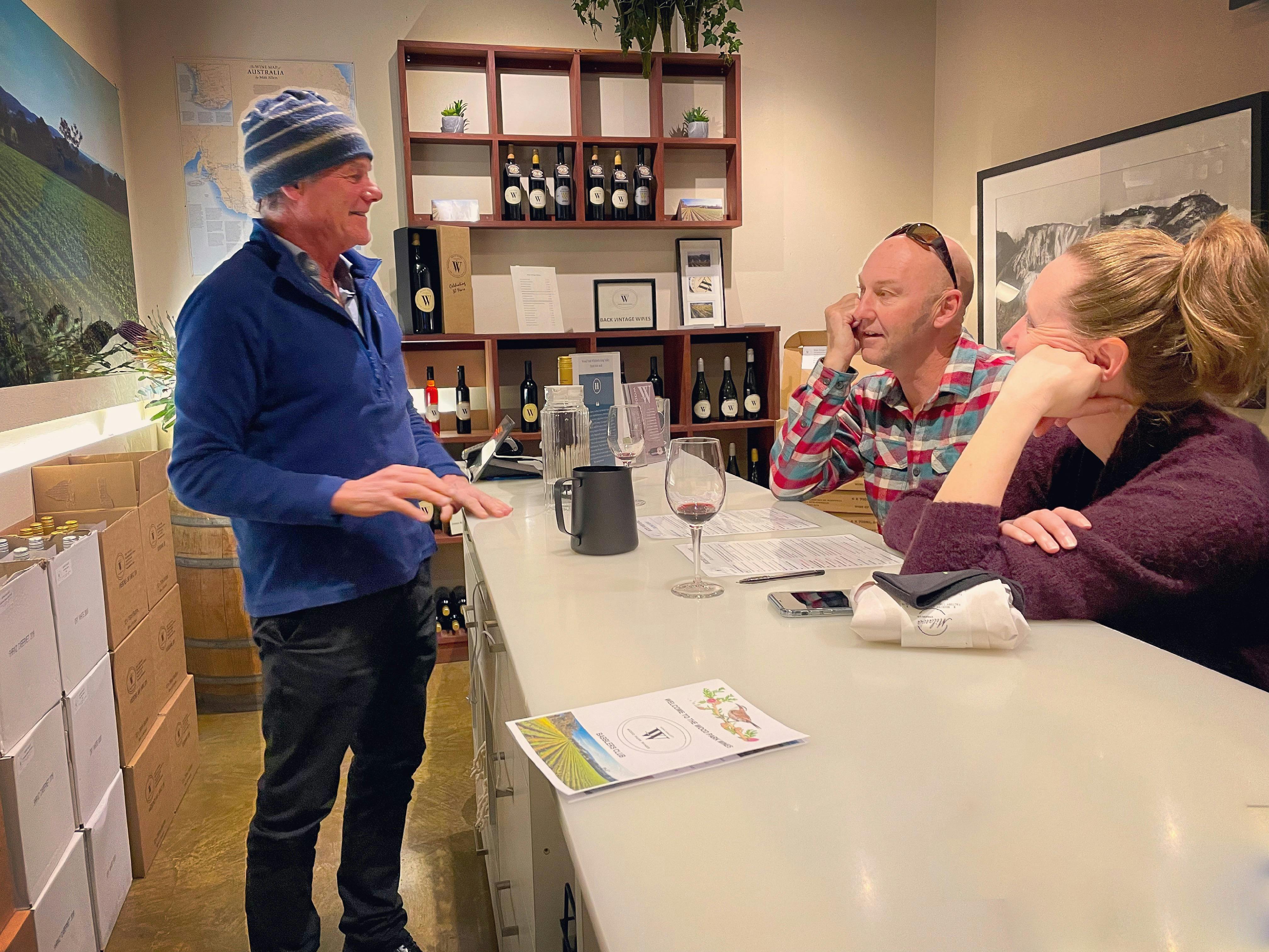 Wine Maker John conducting a tasting in the cellar door
