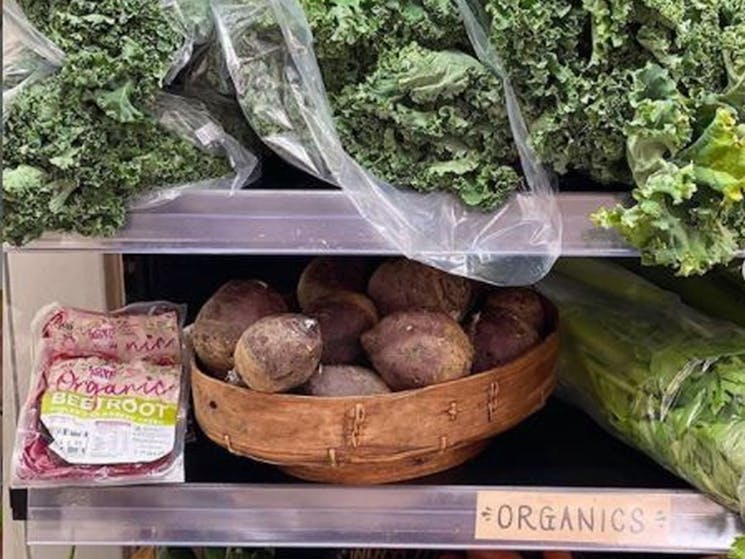 Organic Produce in display cabinet