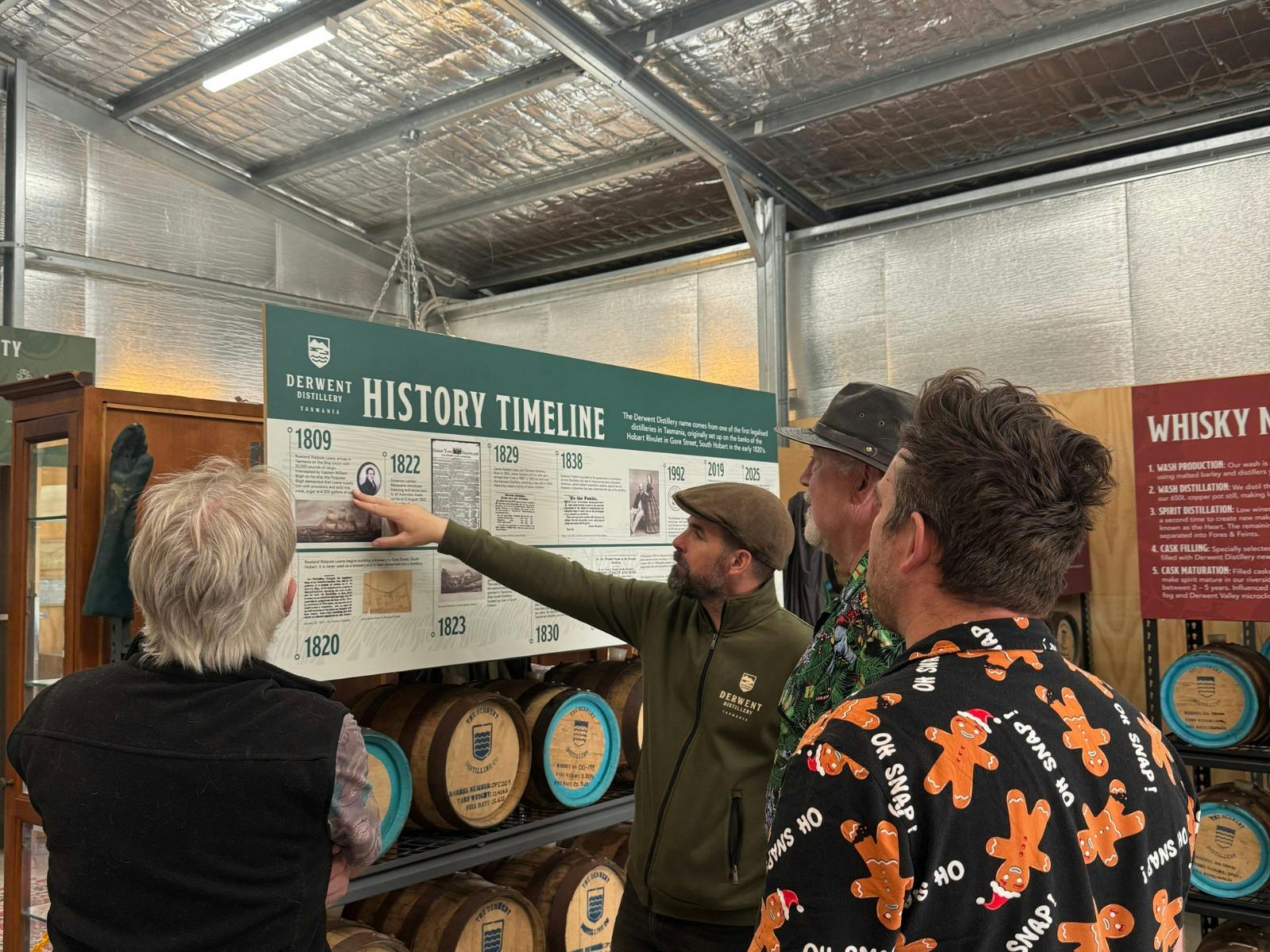 Distiller guiding a group of guests through the distillery