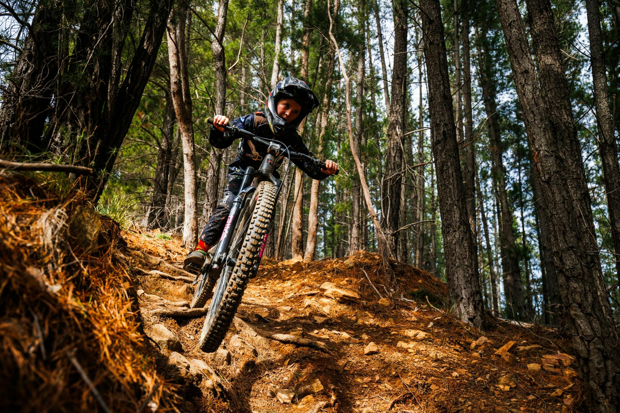 Rider at Mystic Bike Park Elevation Trail