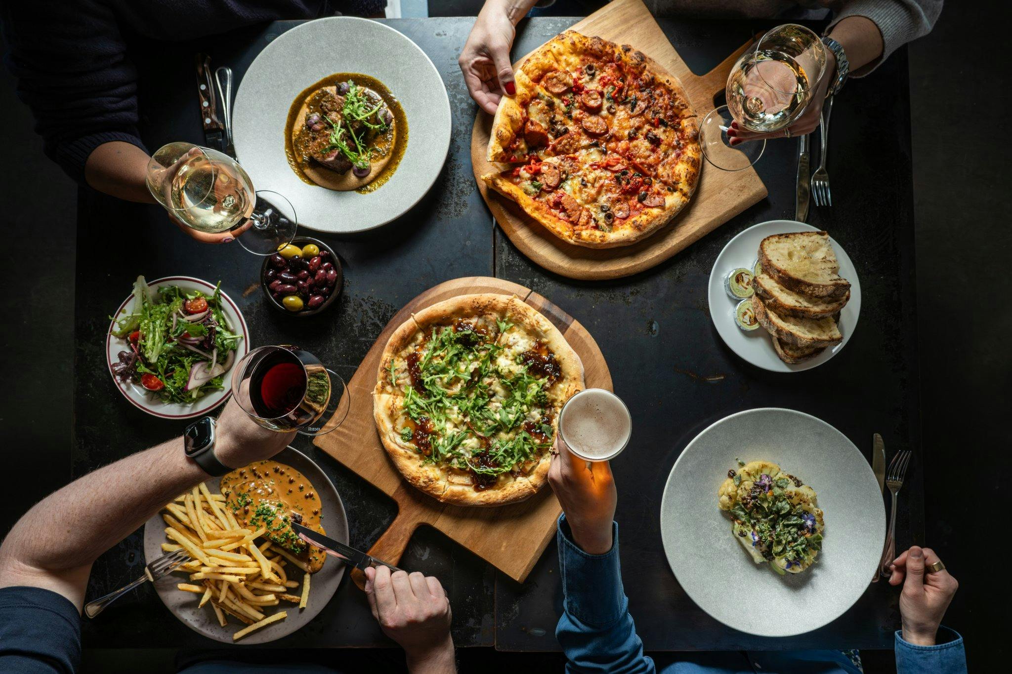 dishes and drinks shared at restaurant