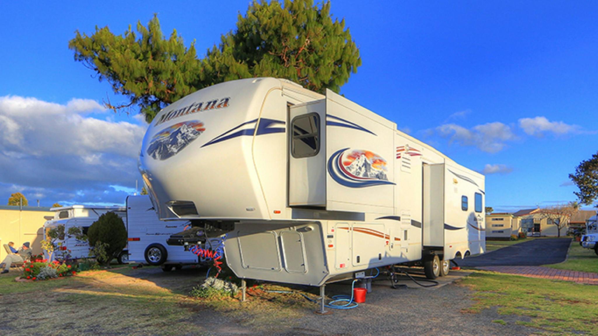 Large motorhome on powered site at BIG4 Toowoomba Garden City Holiday Park Large motorhome on powered site at BIG4 Toowoomba Garden City Holiday Park