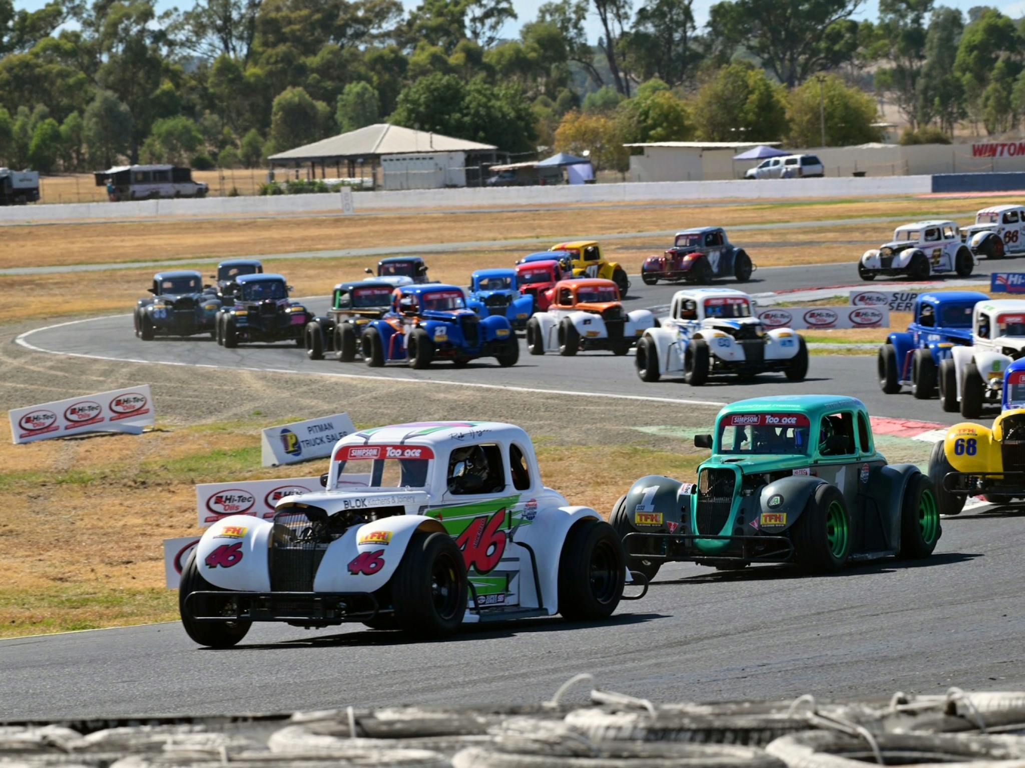 Group of Legends going around Winton Raceway