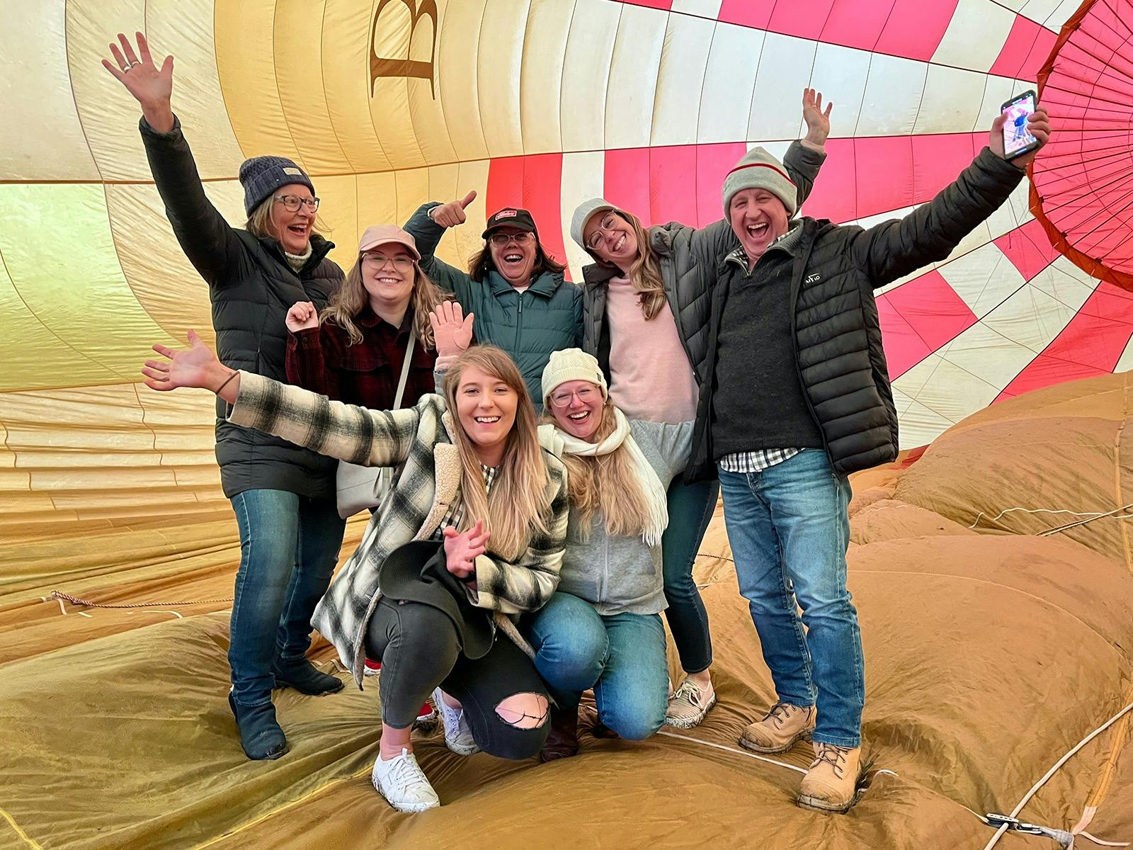 Inside the balloon before the flight