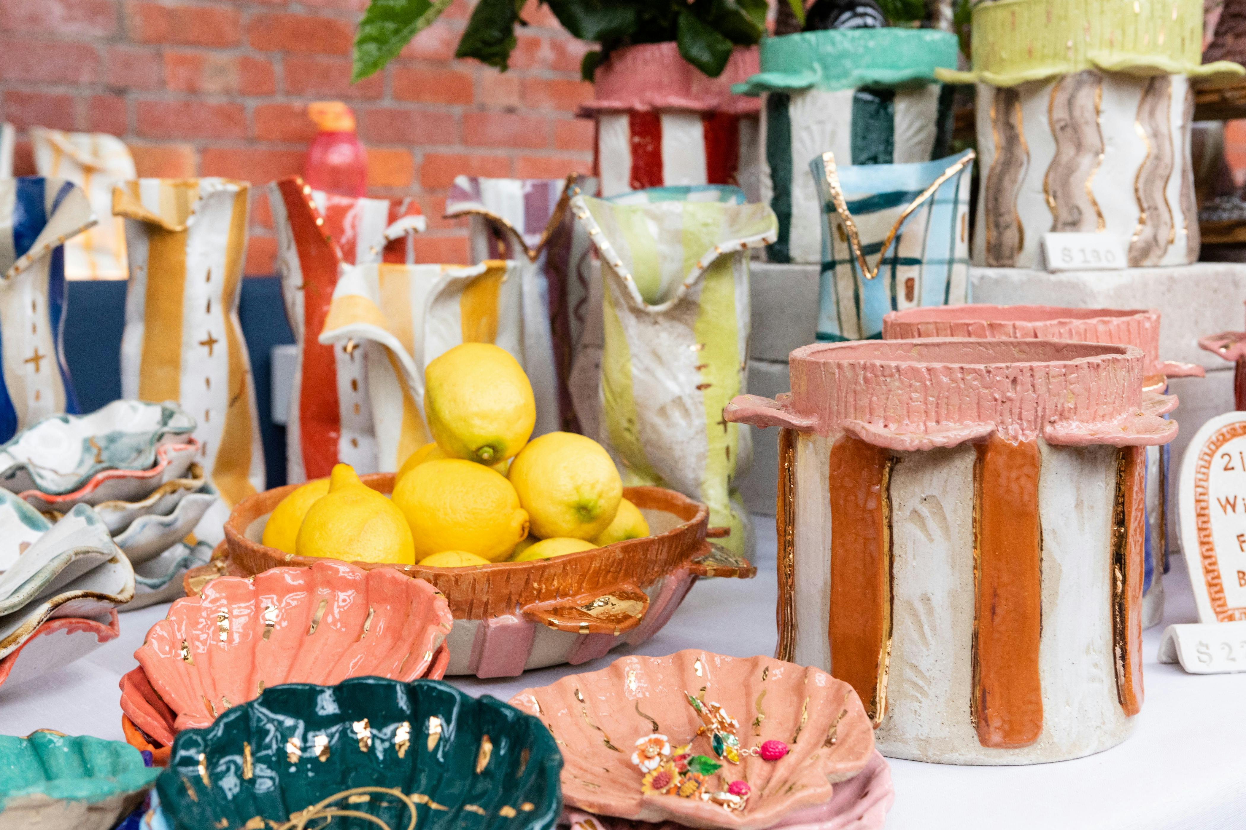 Handmade ceramics on display