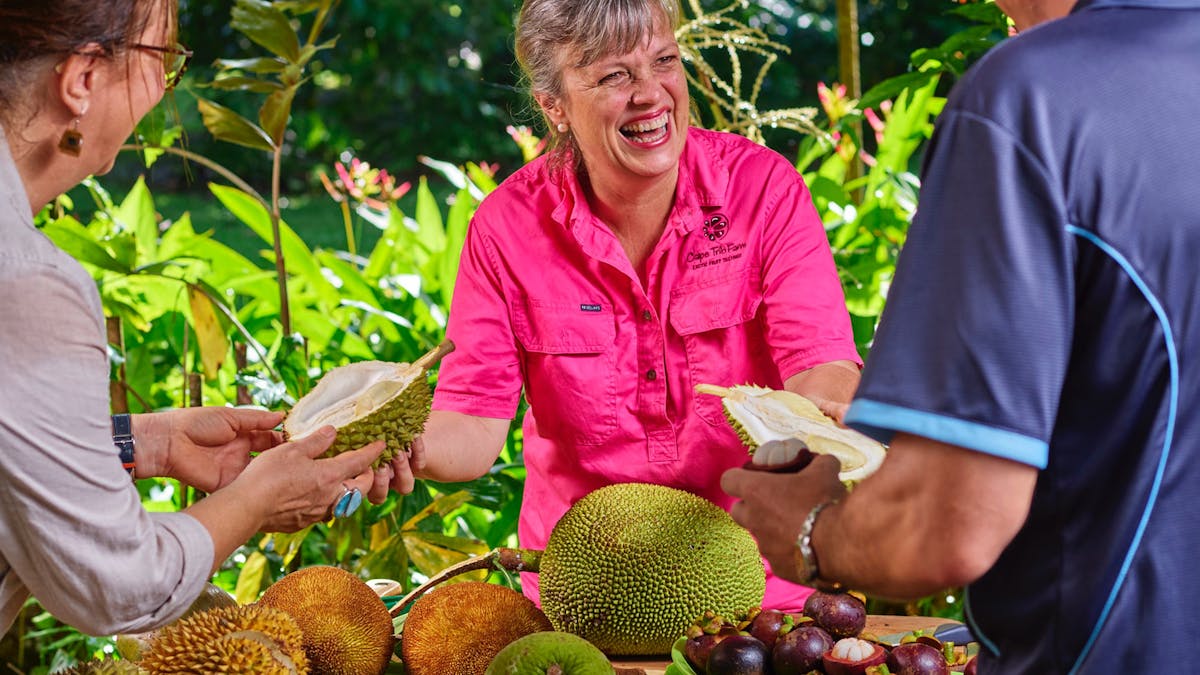 Tasting exotic fruit at Cape Trib Farm