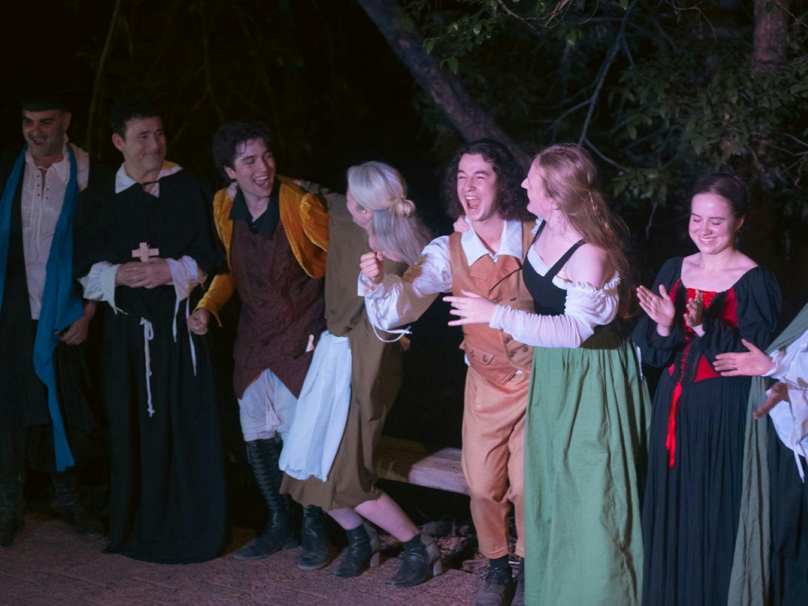 Actors perform Shakespeare in outdoor forest theater at Dungog Shakespearience, at Wangat Lodge
