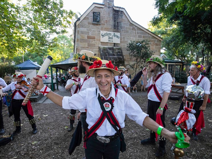 Performers folk dancing at Settlers Arms Inn during the 2019 St Albans Folk Festival