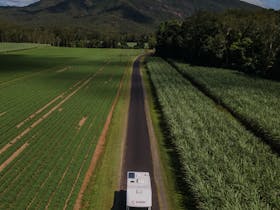 Cruisin Motorhomes Cairns Motorhome with Mountain and sugarcane farms