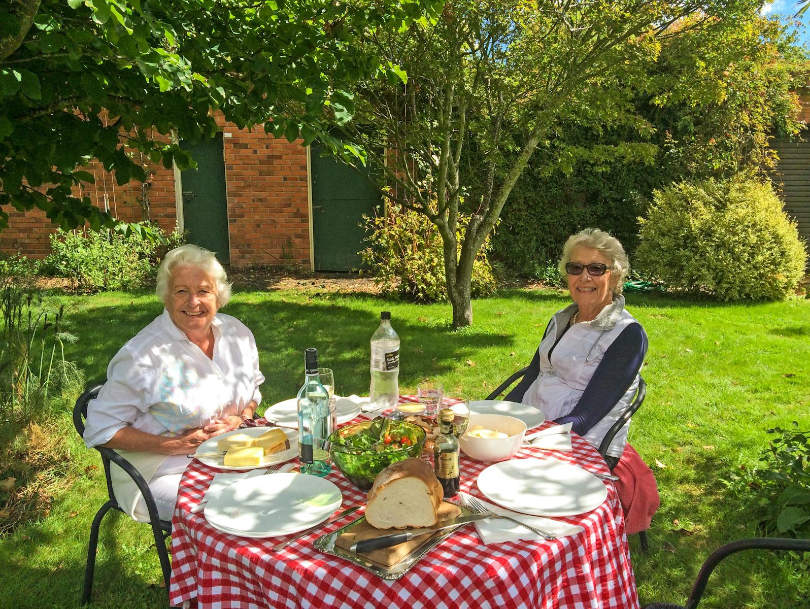 Guests enjoying the garden at The Racecourse Inn, Longford, Tasmania