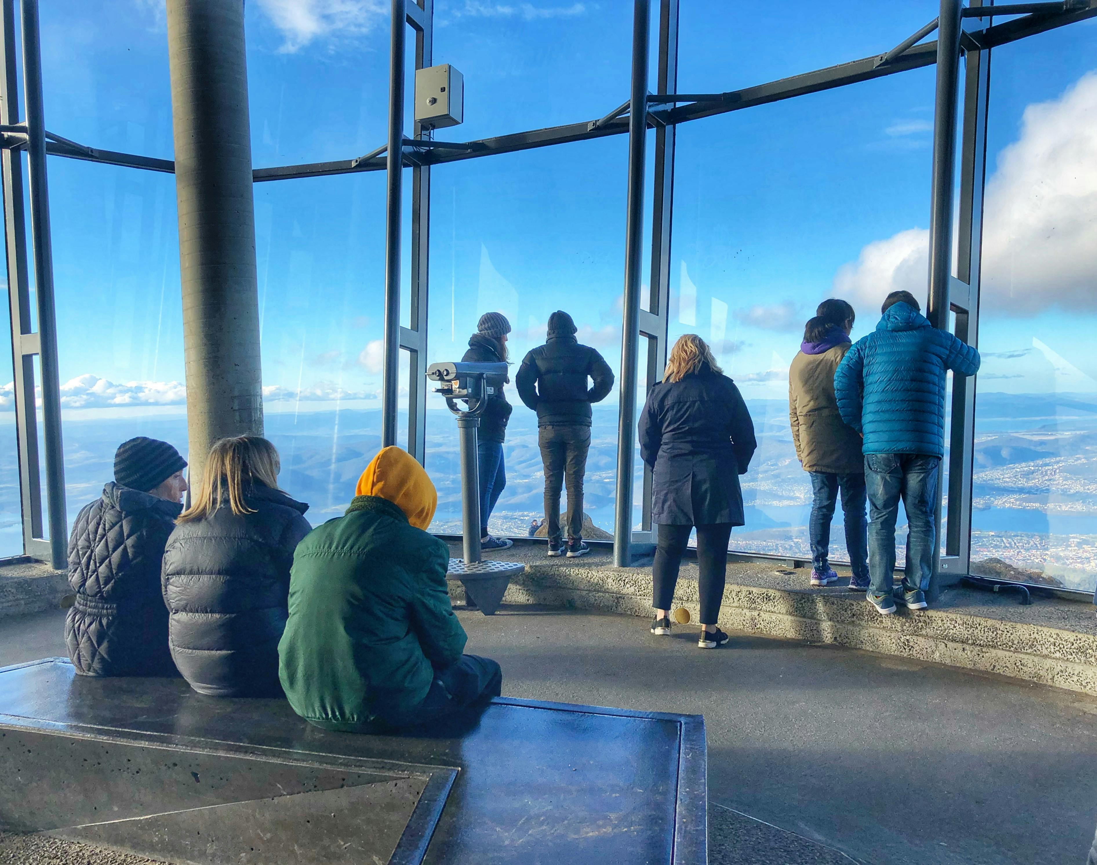 Guests enjoy panoramic views from the Observatory at the summit