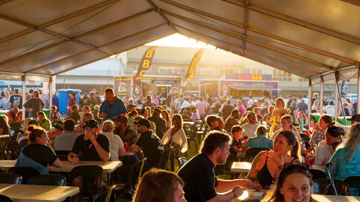 Crowd in eating area at Smoked Festival