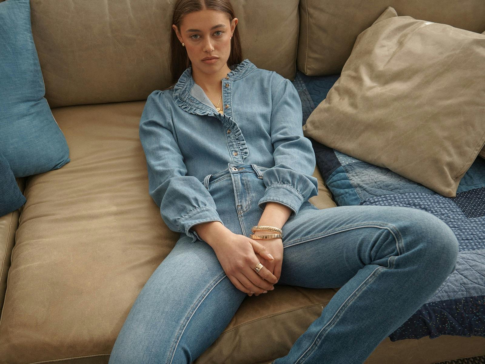 girl in jeans and denim shirt