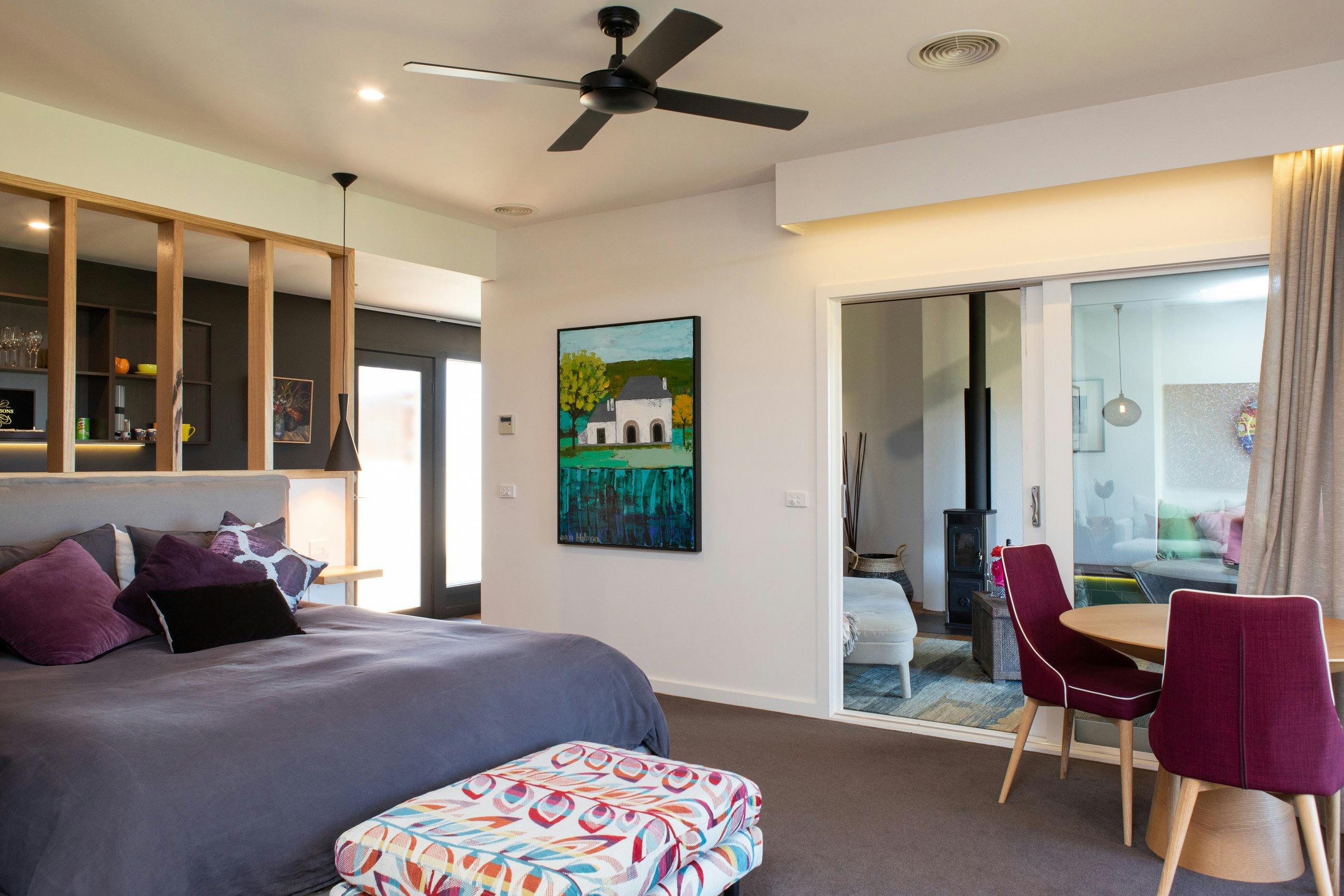 Slumber is sweet in king sized beds with luxurious French linen.