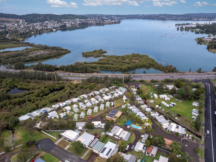 Aerial shot Teralaba Lakeside Caravan park