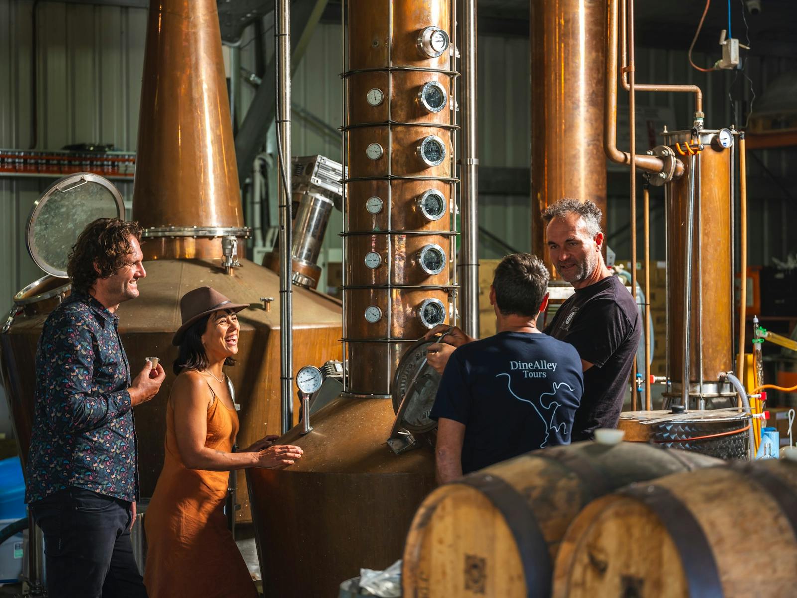 guests in distillery making gin vodka liquer limoncello hellfire bluff distillery