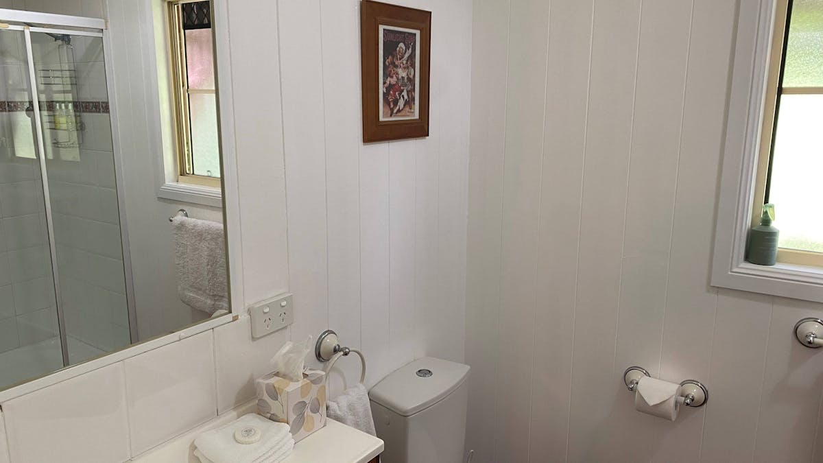 bathroom with sink, toilet and shower