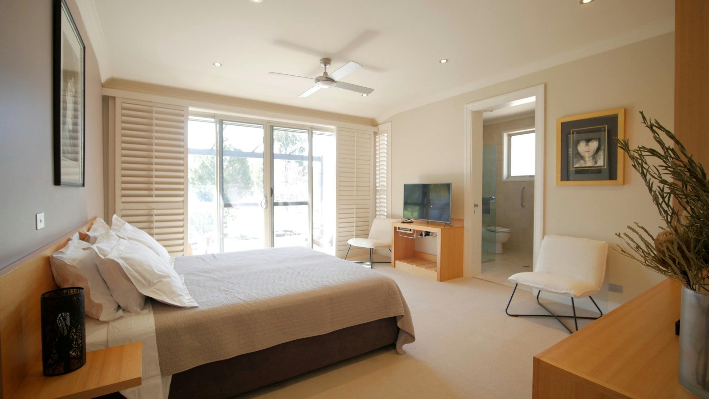 King bedroom with accessible bathroom