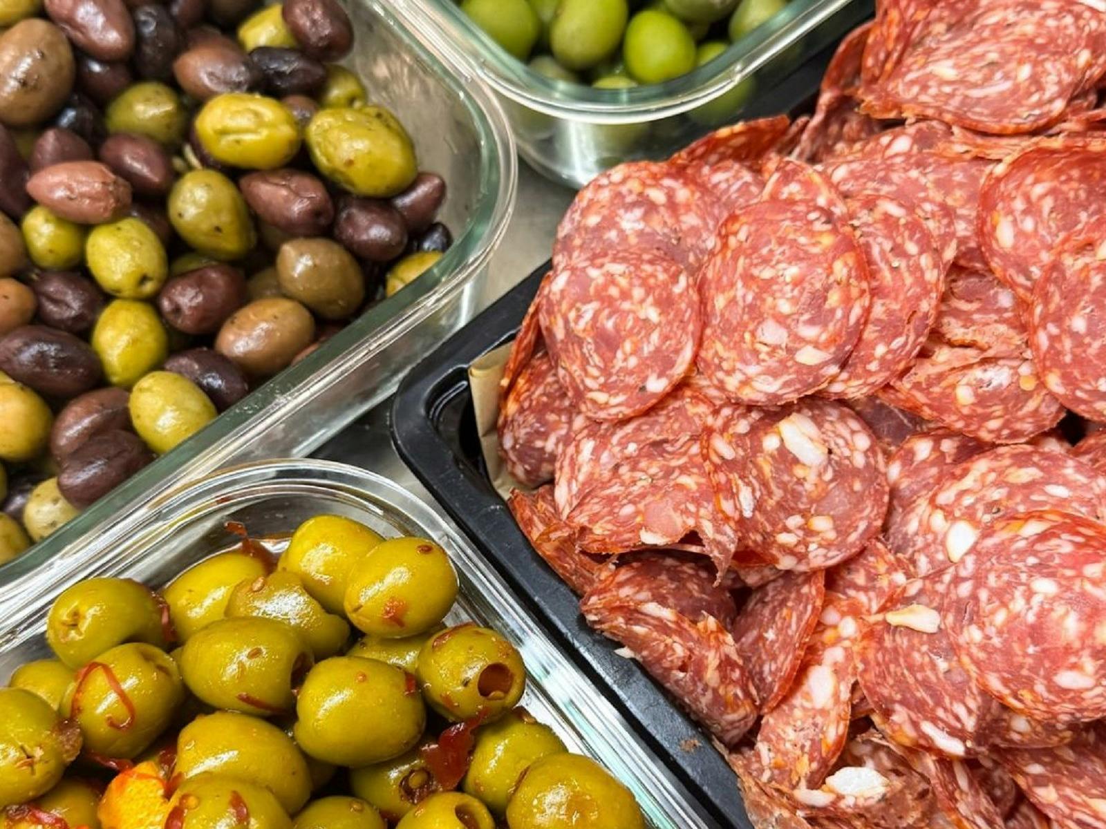 Salami and olives