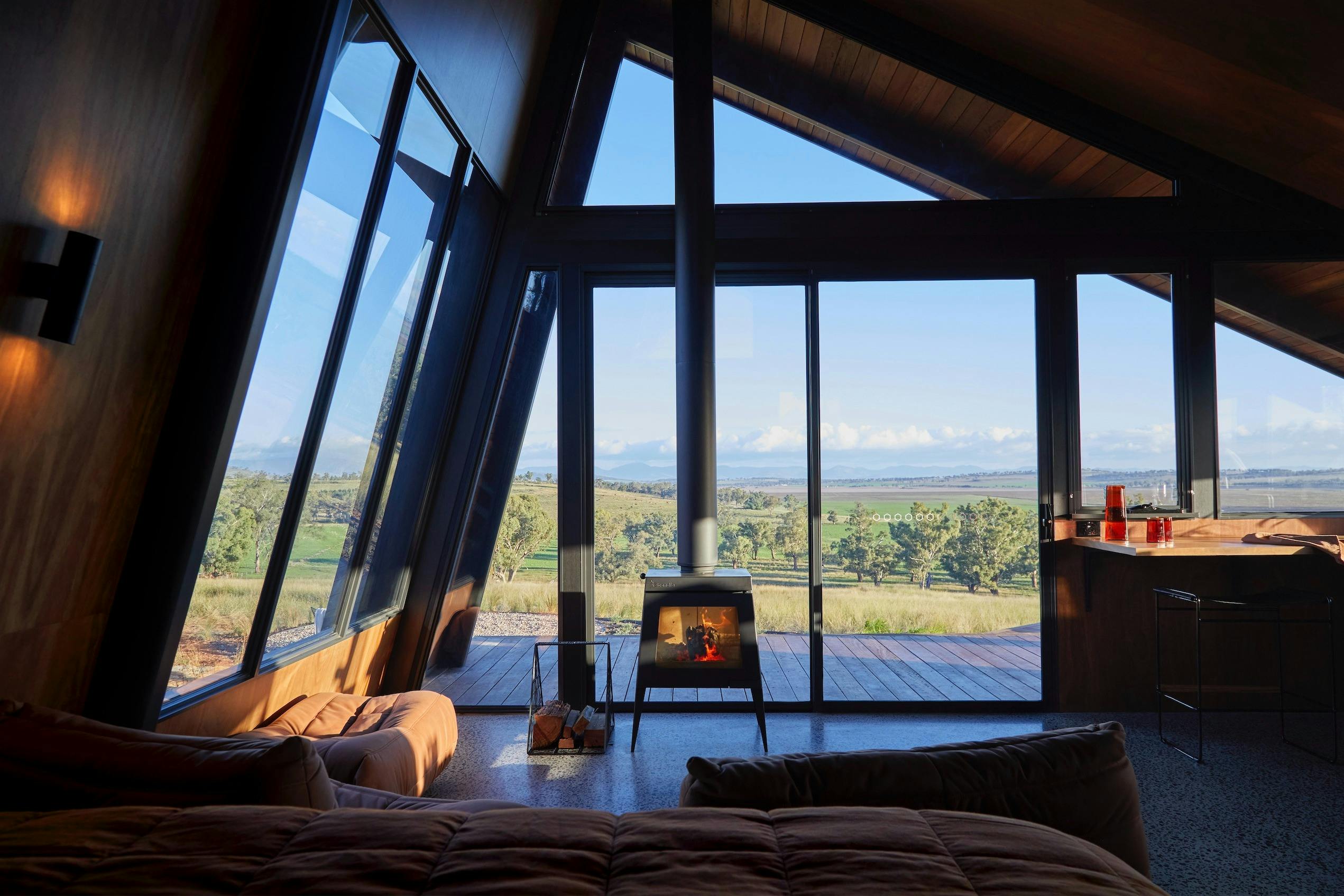Wake up to this view over the Wood Fired heater and the expansive Plains