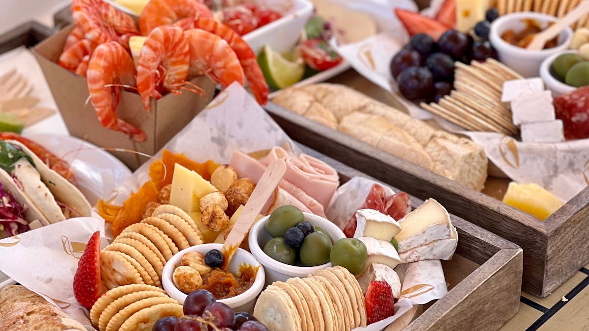 Lunch platter with antipasto and prawns
