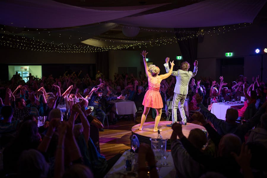 Kiki and Pascal, your outrageous hosts for the KISS Arts Festival 2026 Fundraiser 27th Feb 2026