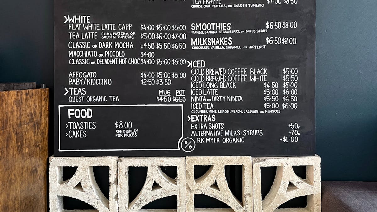 Roastery food and drinks menu