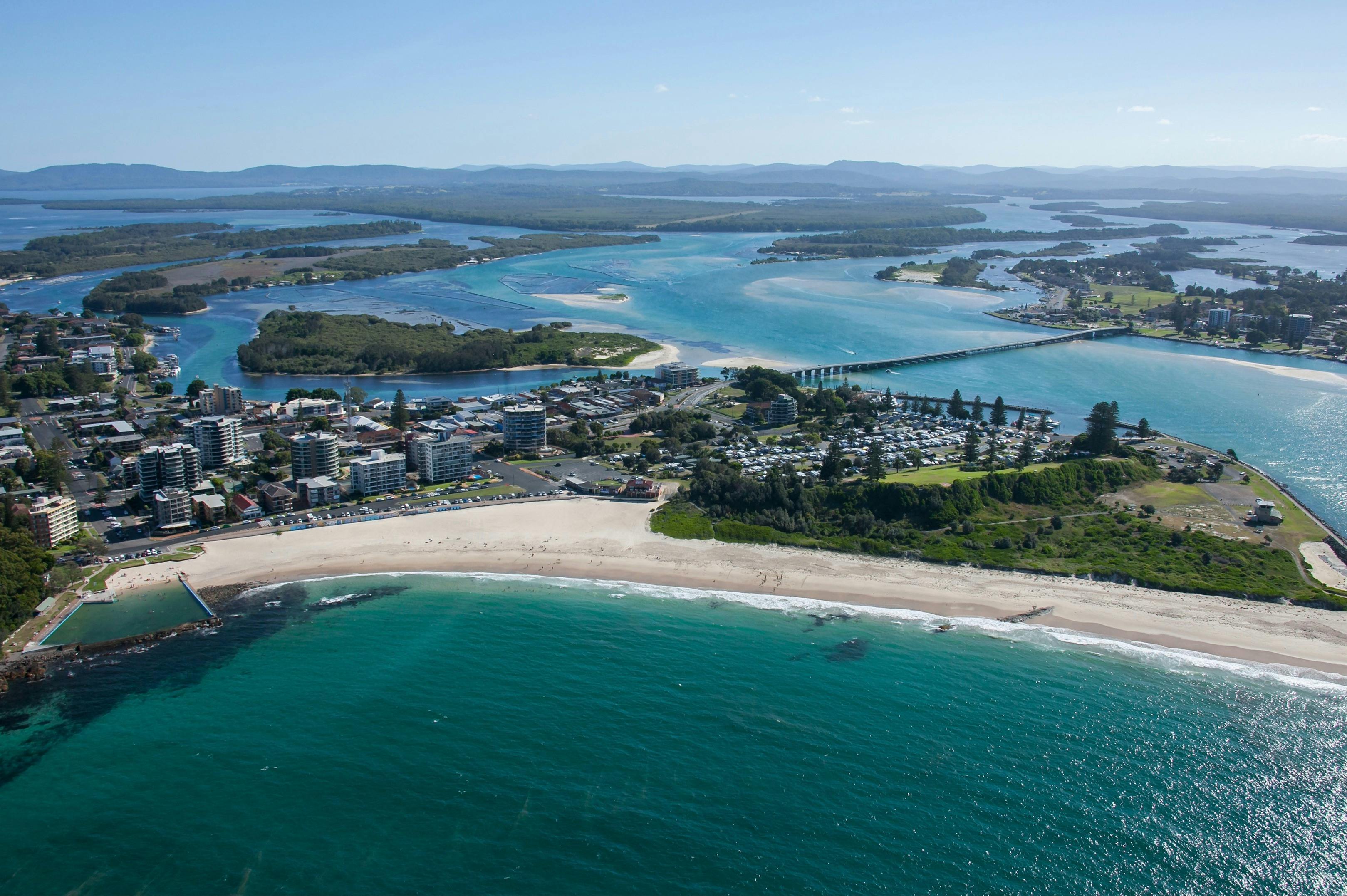An aerial view of Forster Beach