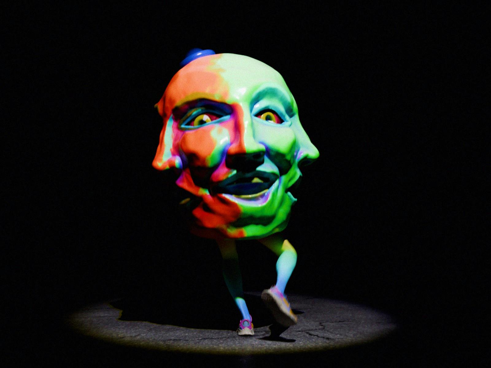 Animation of colourful human like faces