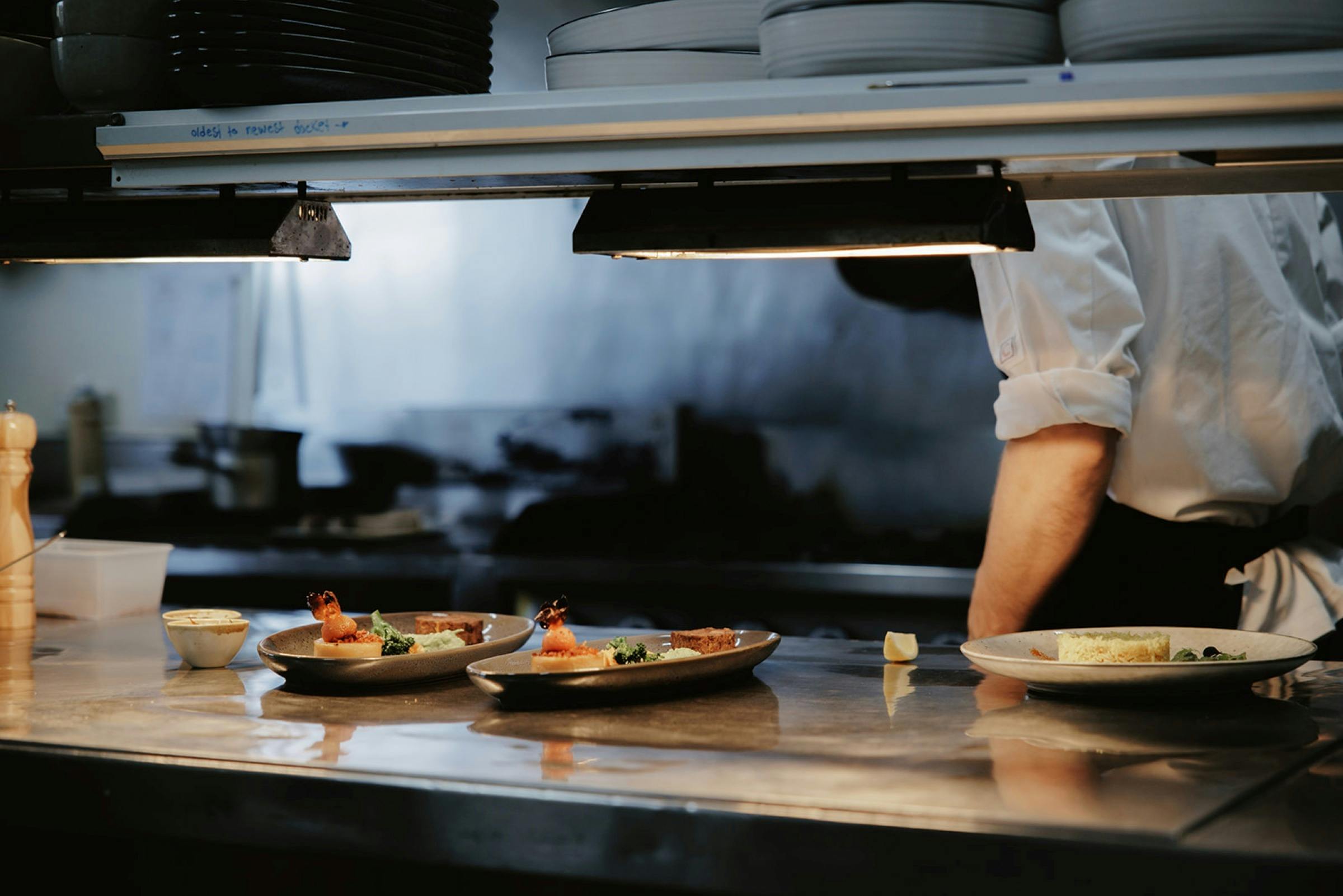 Food on the pass at the Woolshed Restaurant