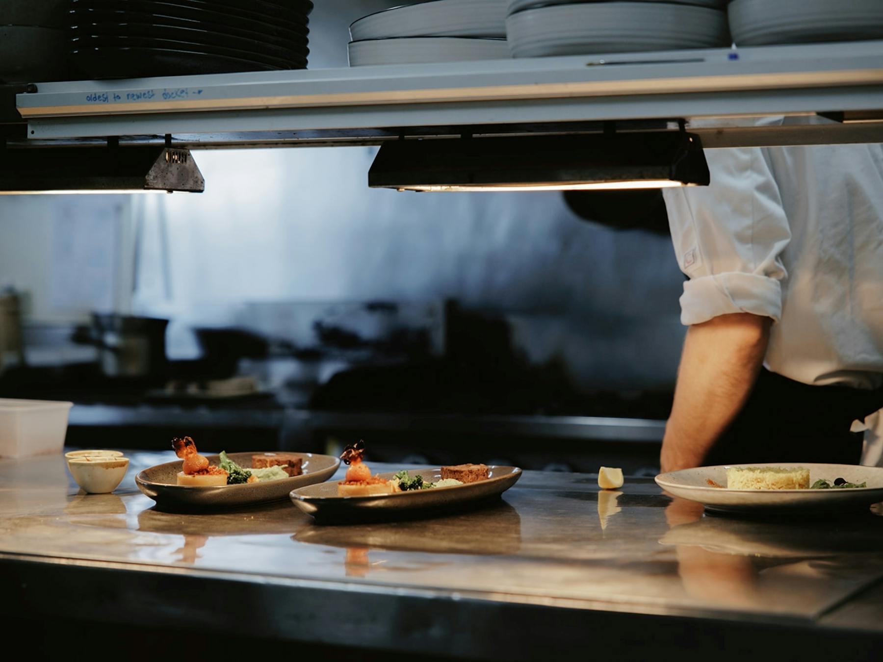 Food on the pass at the Woolshed Restaurant