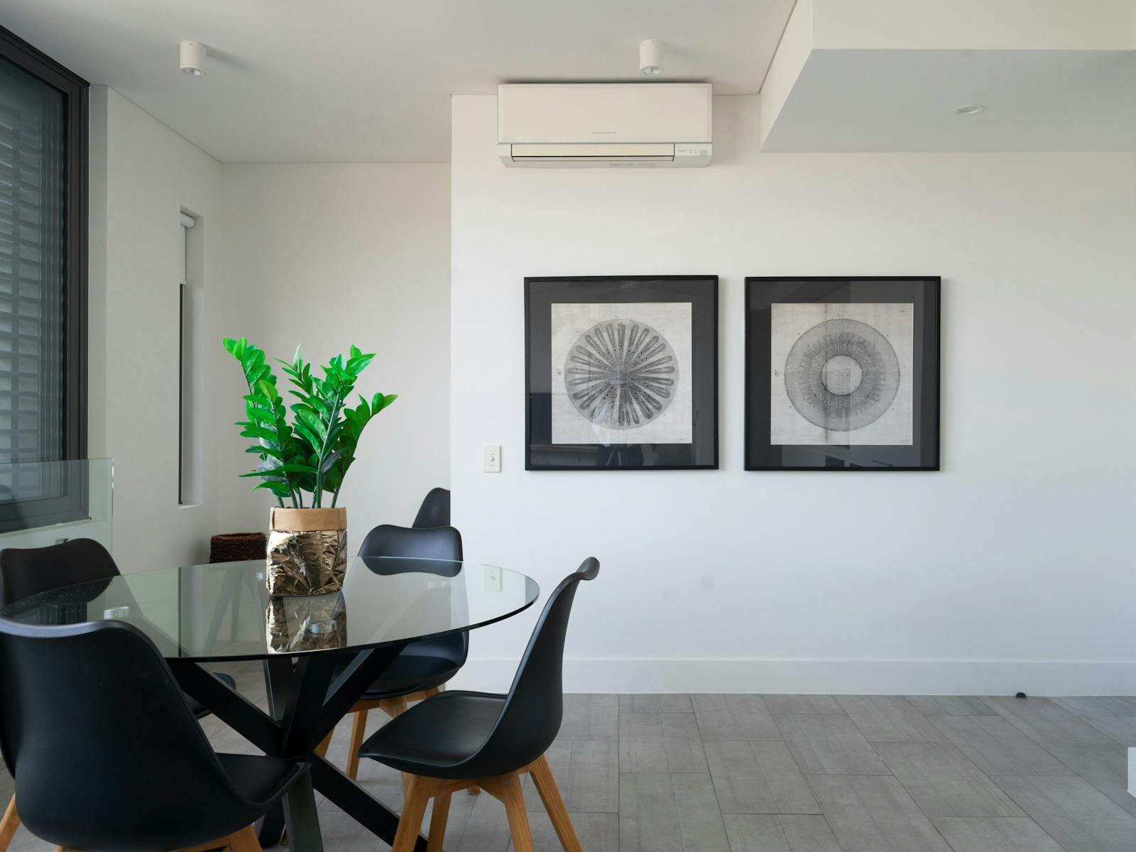 Stylish kitchen with modern amenities, including a microwave and oven.