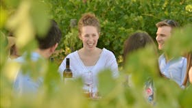 A meal in the winery garden with friends