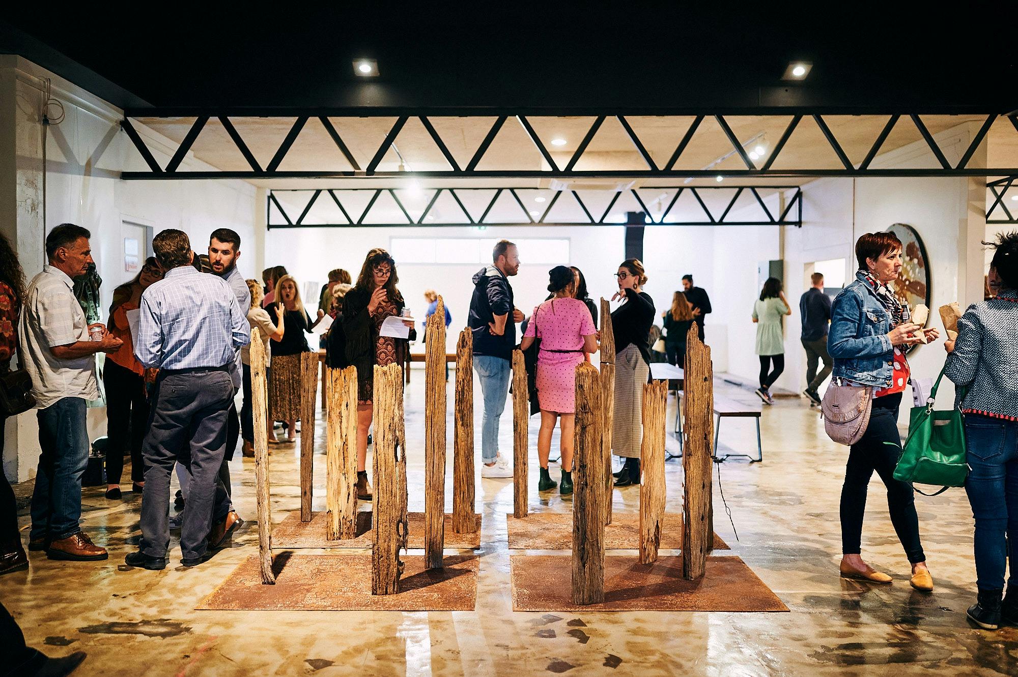 Photo of opening night of exhibition Curious Nature