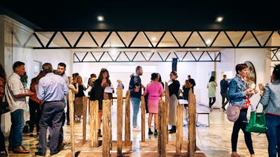 Photo of opening night of exhibition Curious Nature