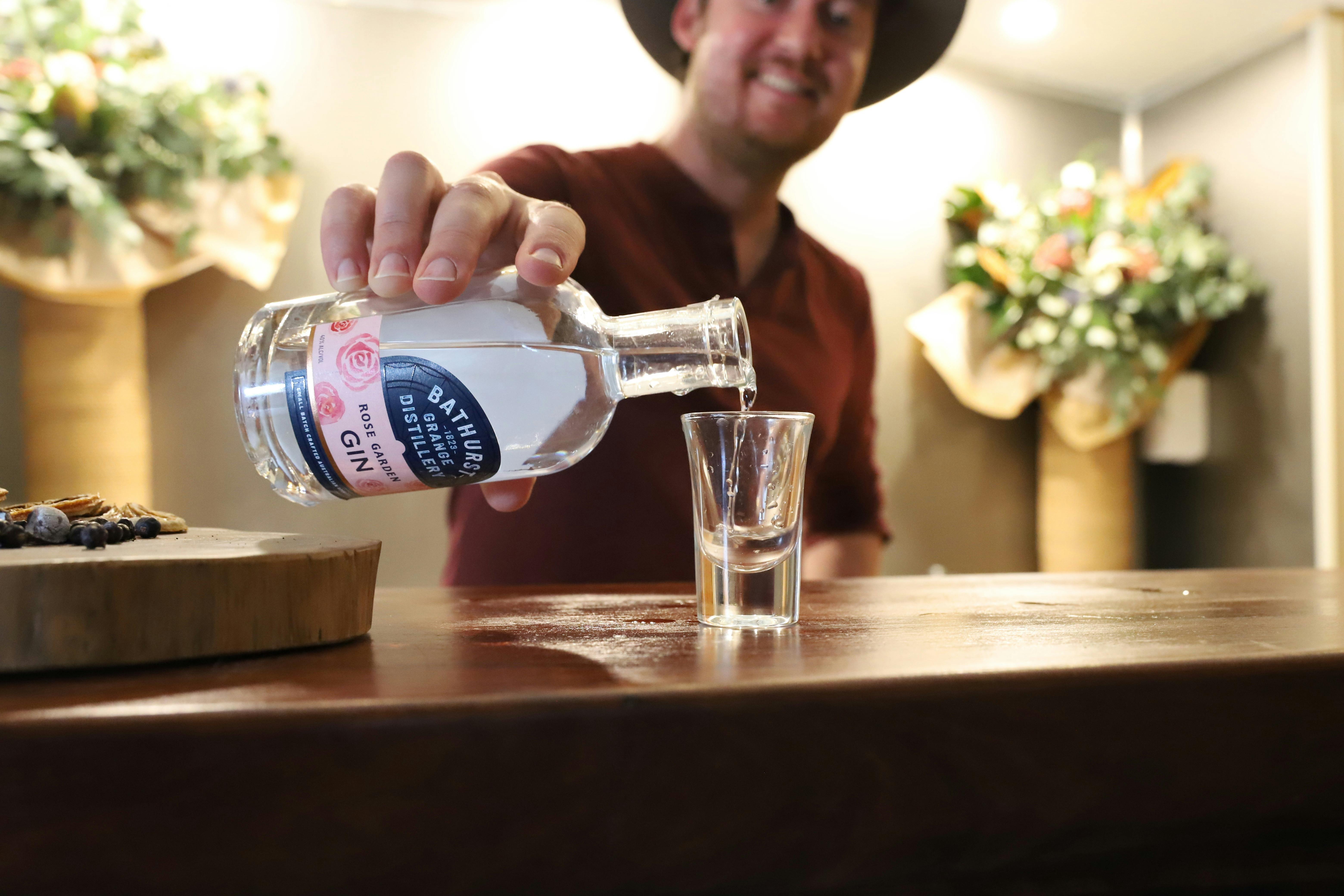 Pouring at tasting at the Bathurst Grange Distillery