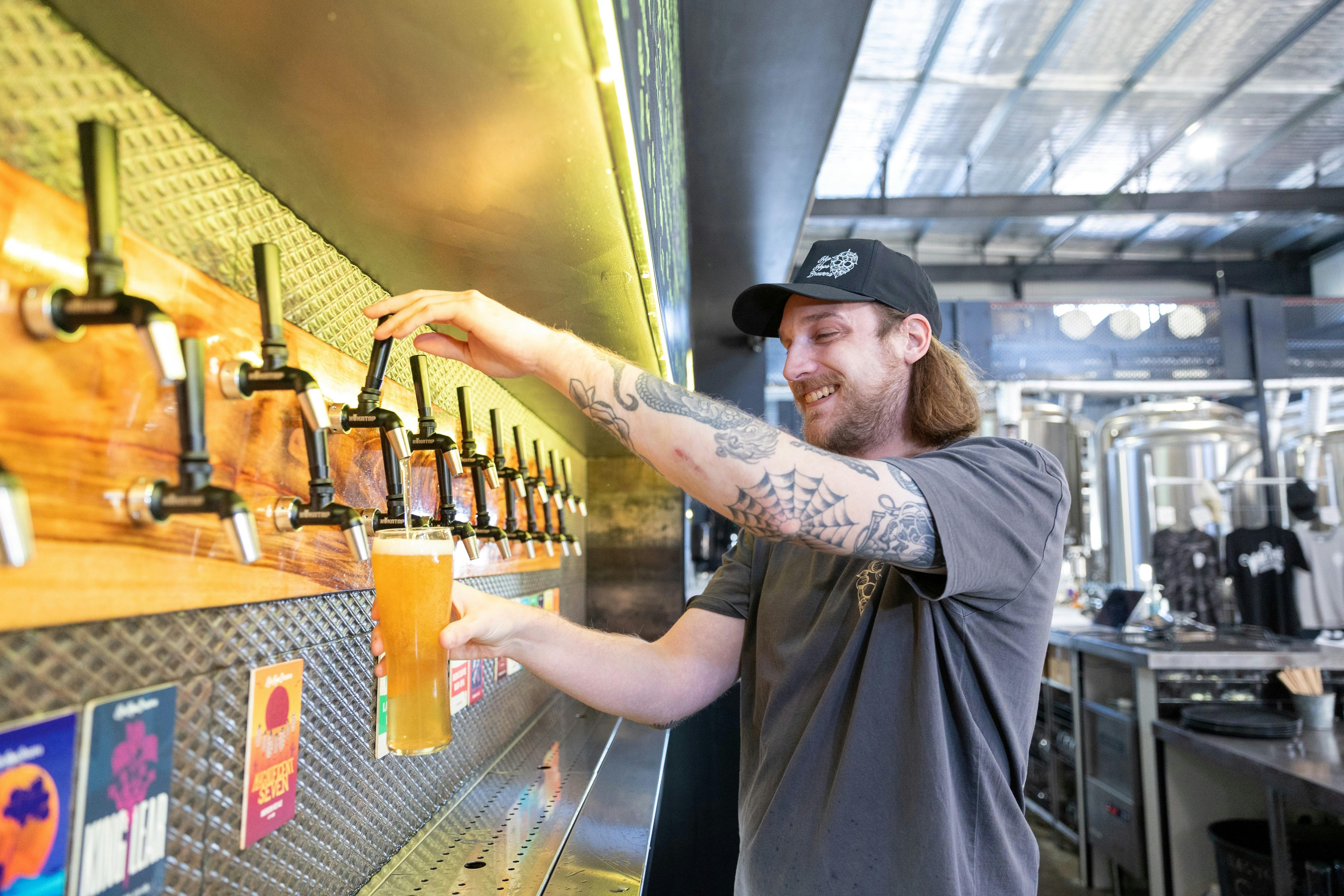 Hip Hops Brewers has 21 taps of beers and seltzers all made on site