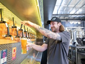 Hip Hops Brewers has 21 taps of beers and seltzers all made on site