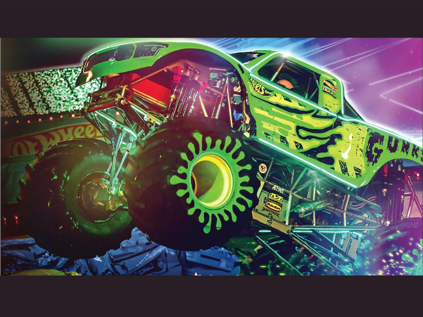 Hot wheels monster top trucks in the pool