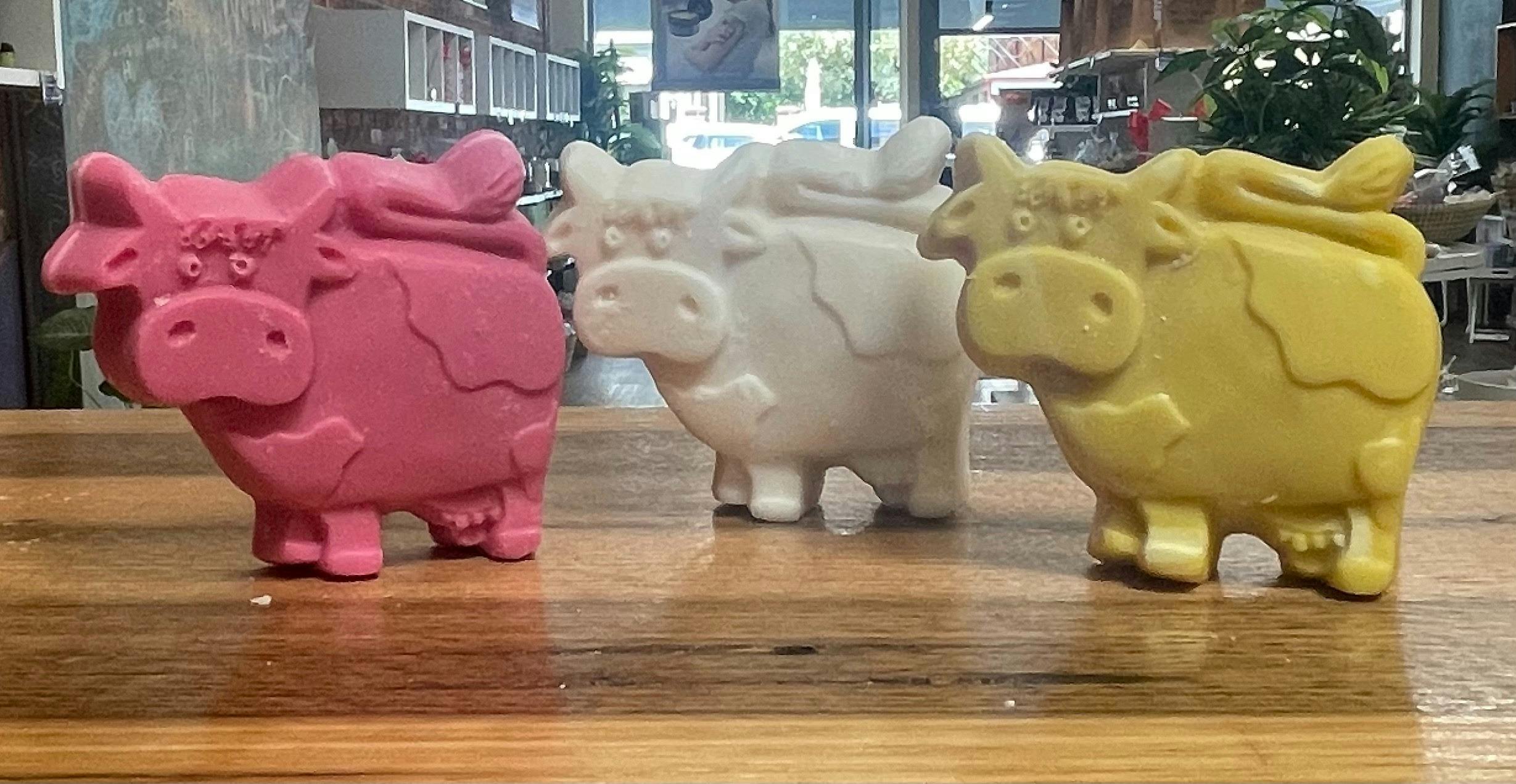 Set of 3 baby Daisy Cow soaps - pink, yellow and white cows