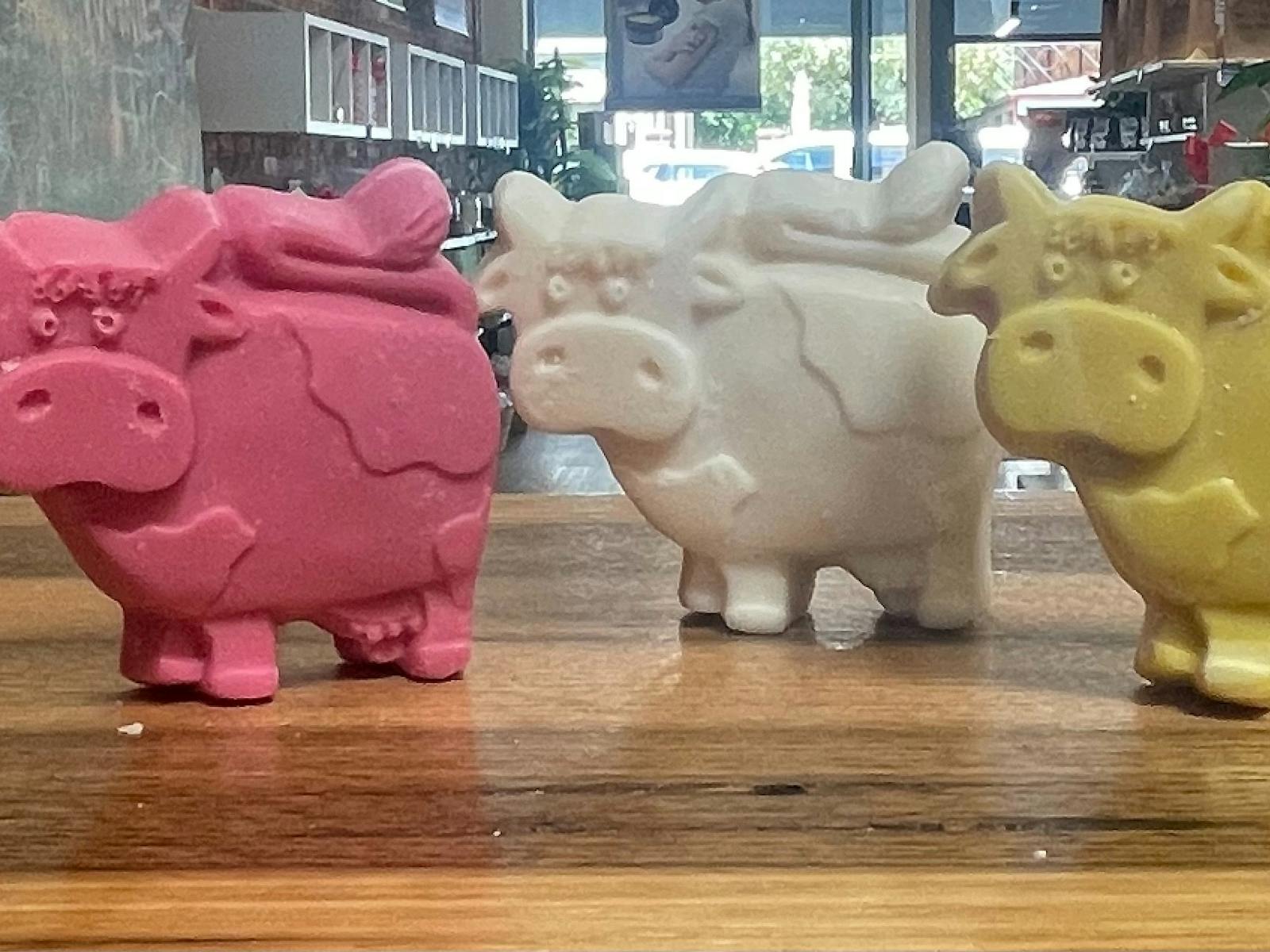 Set of 3 baby Daisy Cow soaps - pink, yellow and white cows