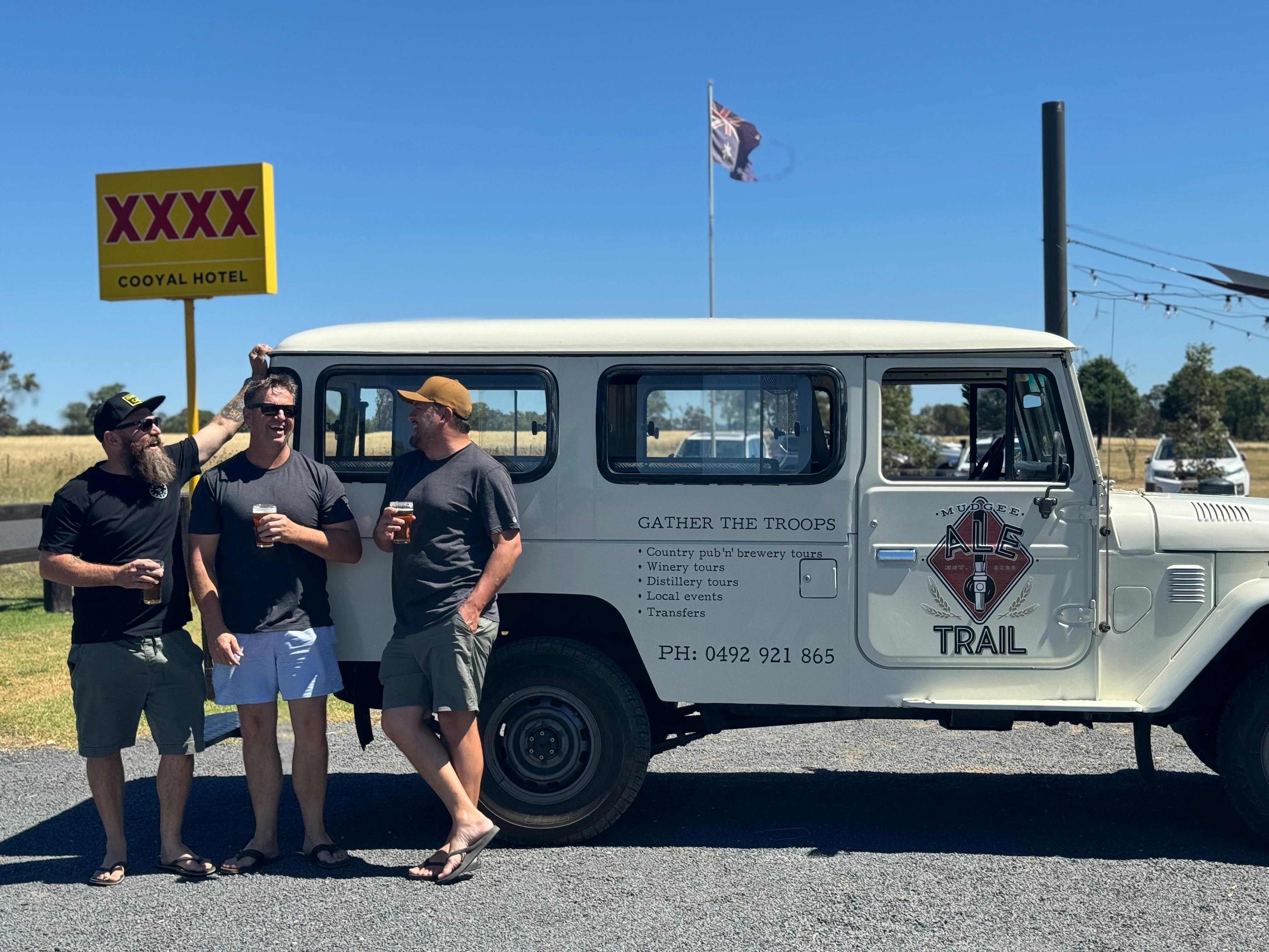 Mudgee Ale Trails Pub tour showcasing three mates in front of the Troopy.