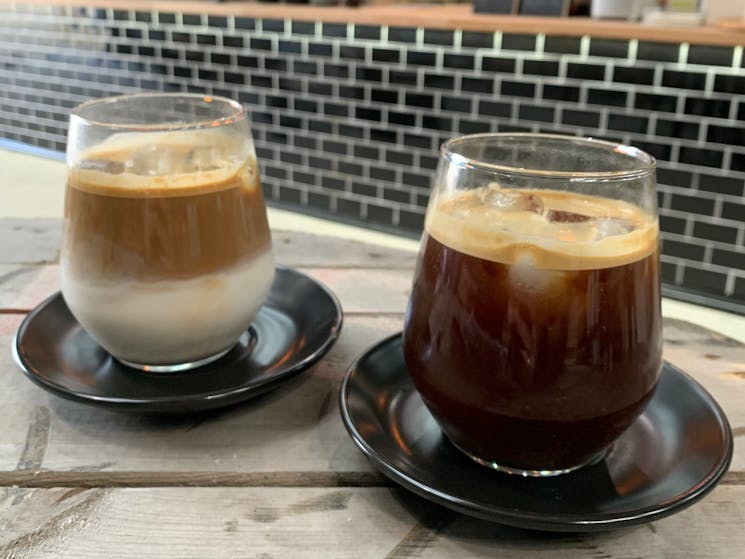 Cold brew coffees with milk or without