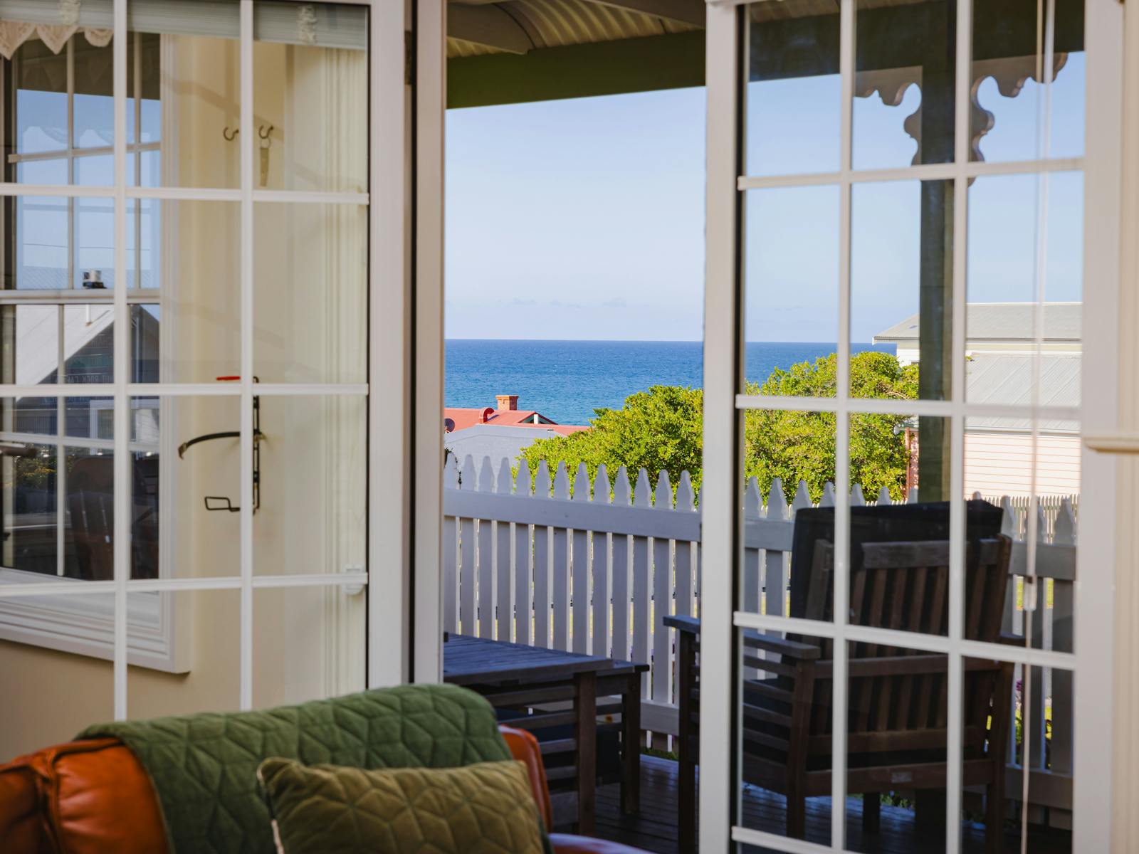 Sunny deck with views to the beach and The Nut