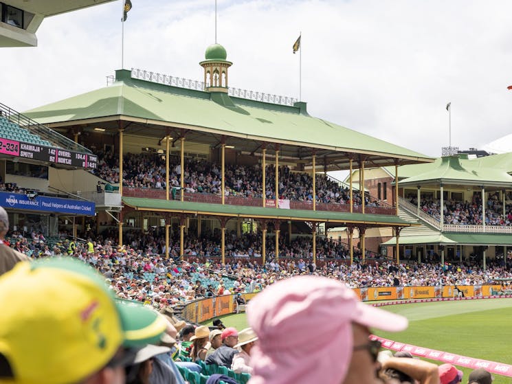 Crowds enjoying a cricket game at the Sydney Cricket Ground