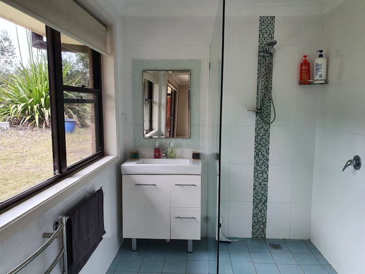 Large shower in a self contained bathroom
