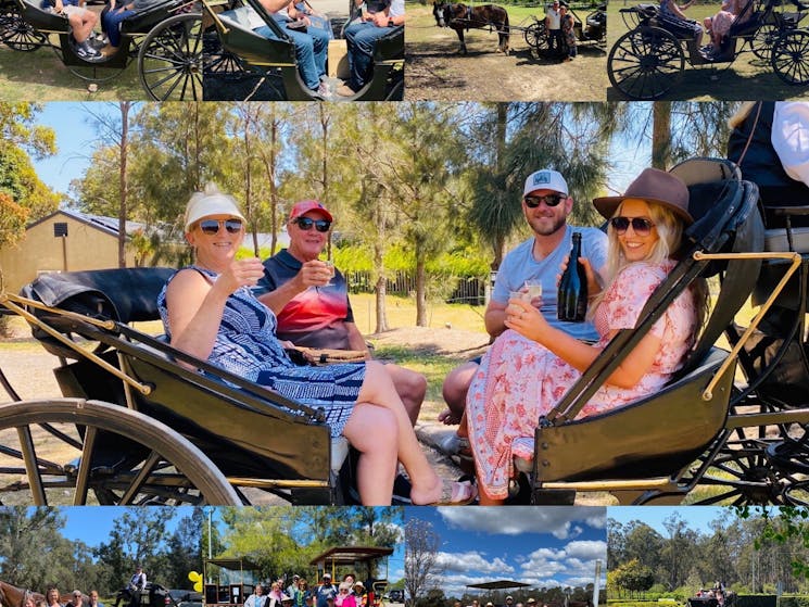 A group enjoying an exclusive carriage wine tour