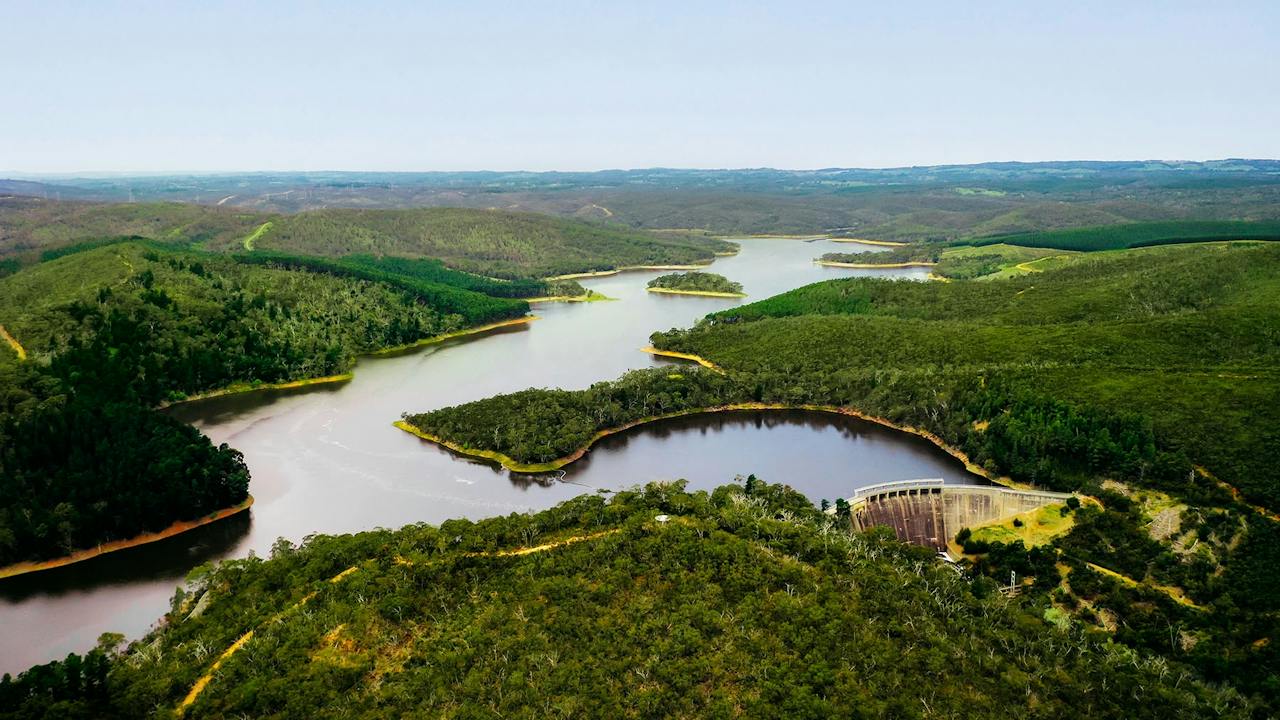 Aerial view of Mount Bold Reservoir Reserve