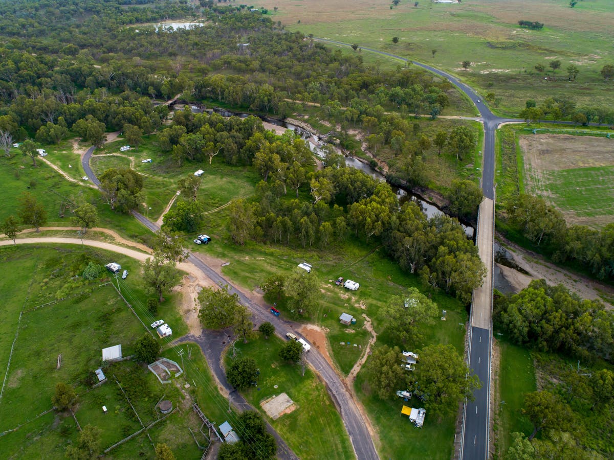 Aerial view of the Texas Free camp on the Dumeresq River Aerial view of the Texas Free camp on the Dumeresq River